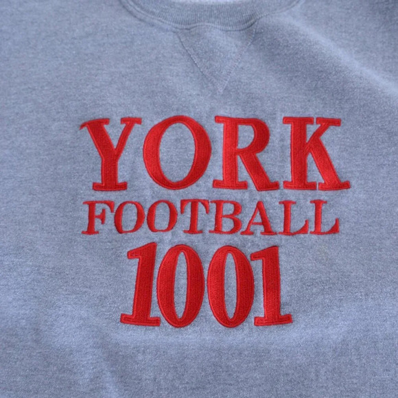 VTG Russell Athletic York Football 1001 Embroidered Gray Crew Neck Sweater XXL - Picture 9 of 9